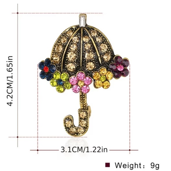 Umbrella Rhinestone Brooch-NEW - Picture 3 of 5